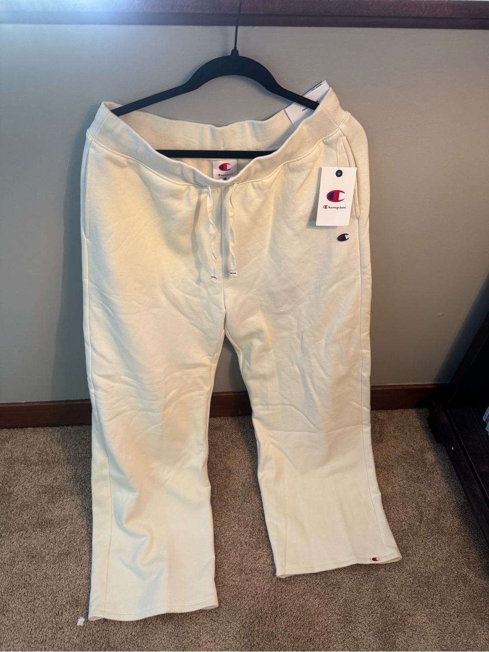 Champion Womens Cream Wide Leg  Sweatpants with Drawstring